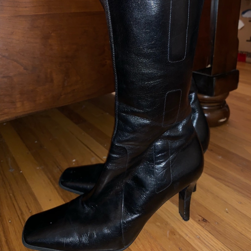 Black Faux Leather Nine West High Boots